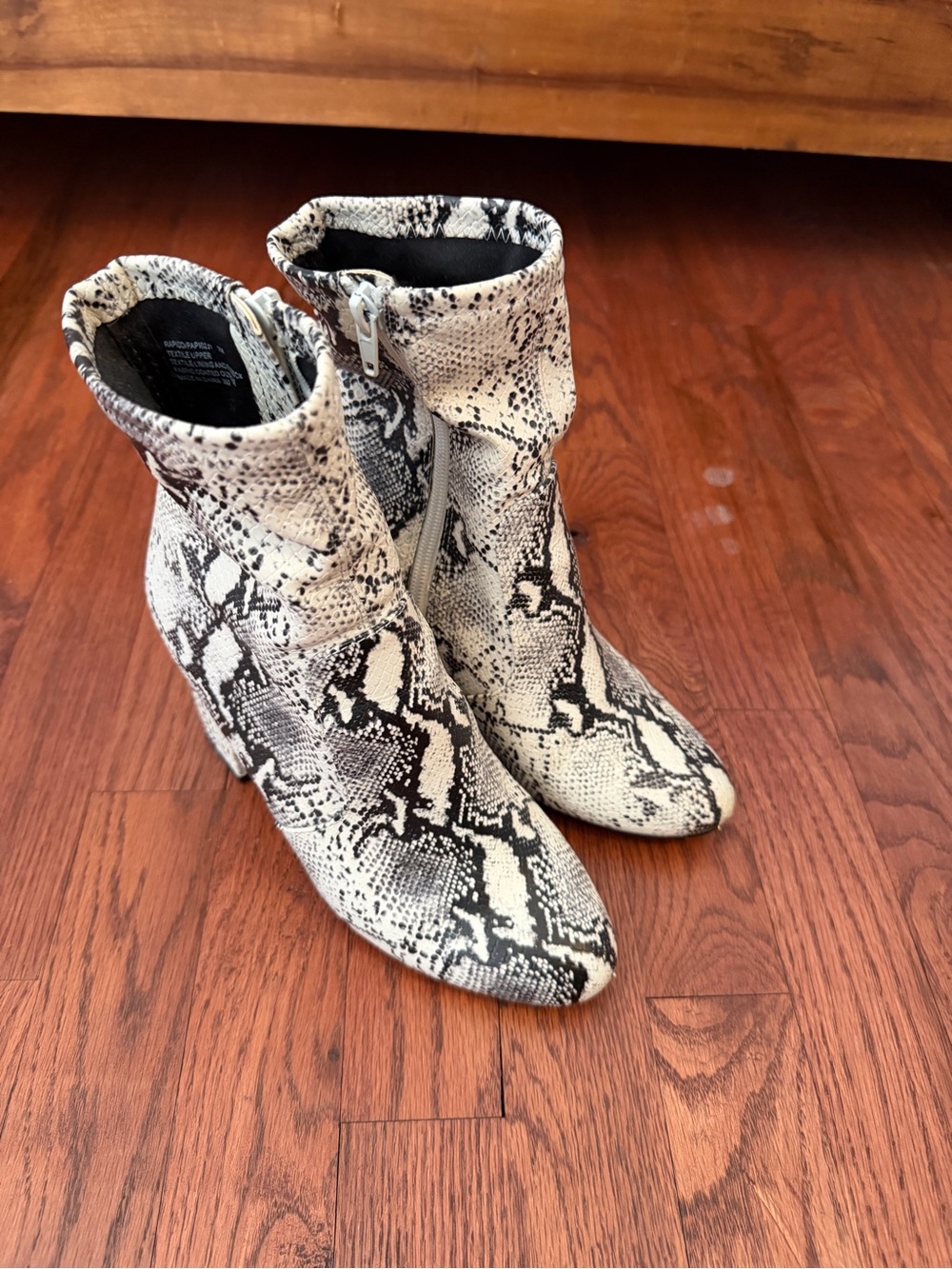 BCBGeneration Snake-Print Ankle Boots - White & Black